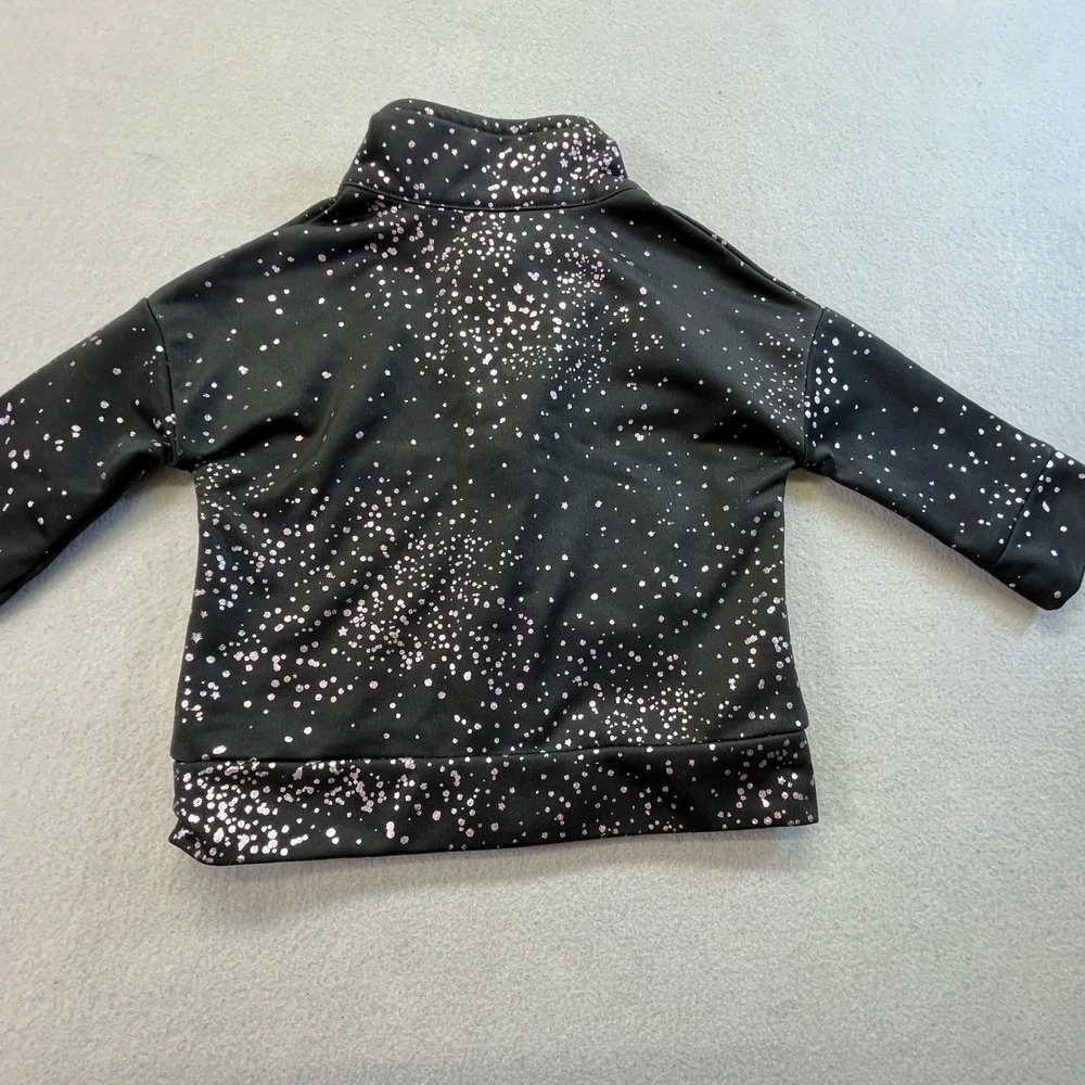 Adidas Girls 6M Black Pink Galaxy Metallic Foil Full Zip Track Jacket Mock Neck